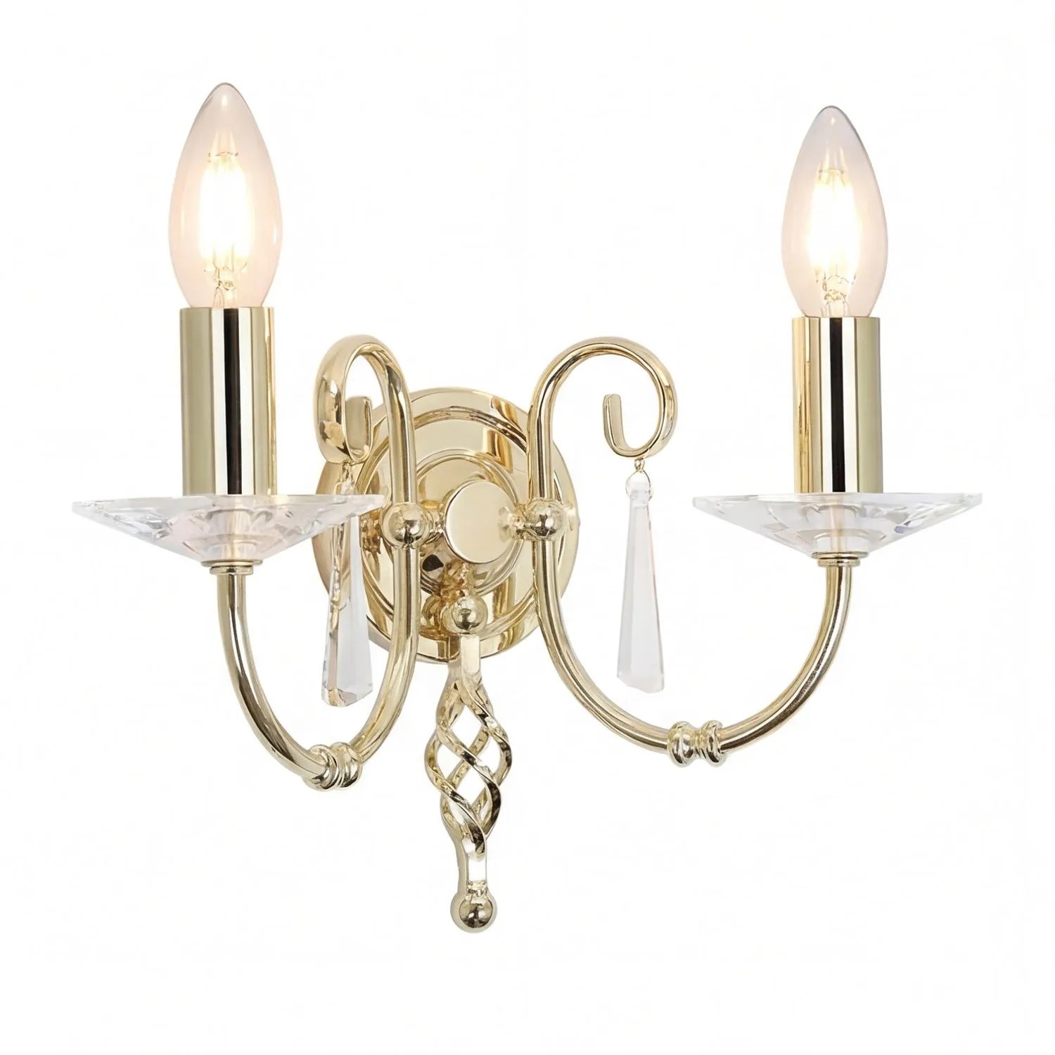 Licht-Erlebnisse Wandleuchte Metall Kristall 32 CM Breit In Messing E14 2-Flammig Klassisch