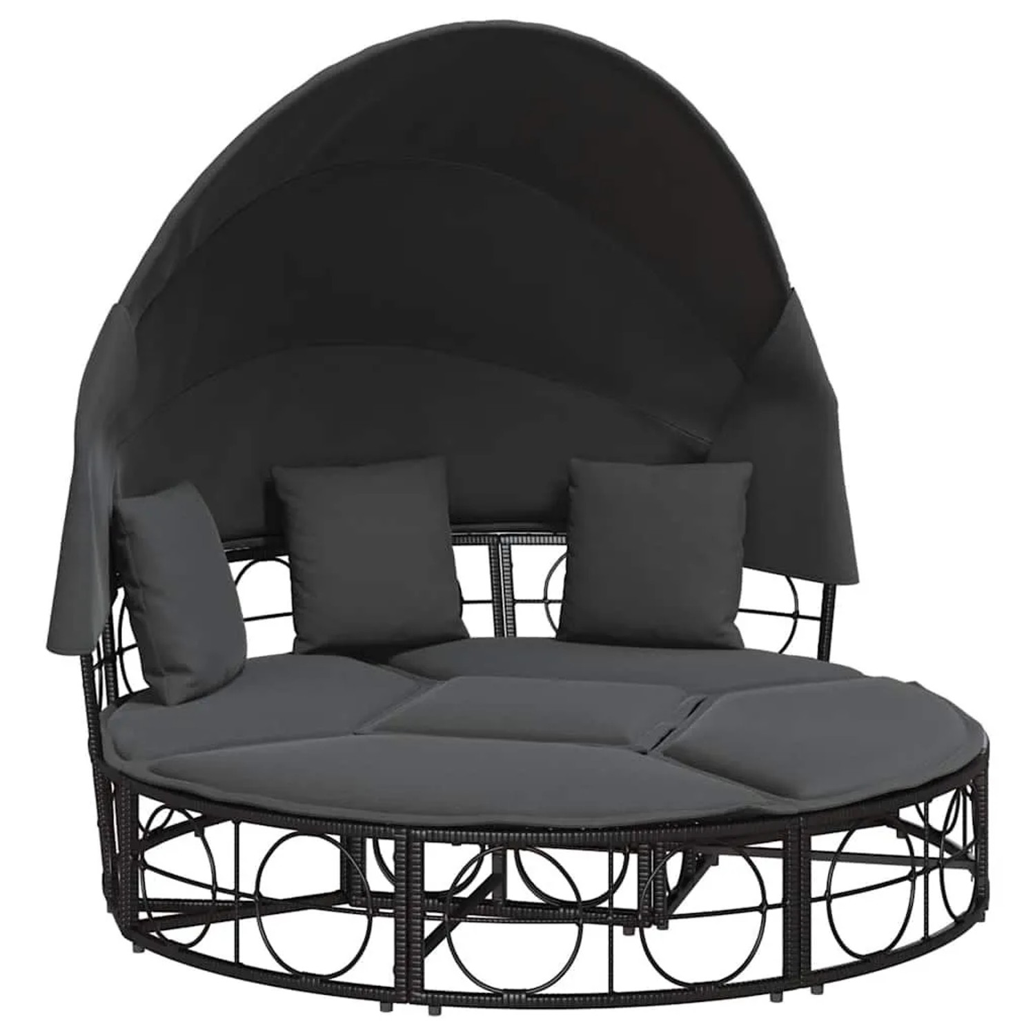 vidaXL Outdoor-Loungebett mit Dach und Kissen Schwarz Poly Rattan 4108234