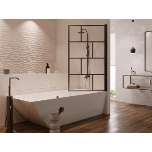 Schwarze Vente-unique Duschabtrennung Rivanon 80 cm für Badewanne. Mattes Glas, Industrial-Stil.