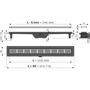 Alcadrain Duschrinne mit Rand für perforierten Rost, Messing, 550 mm