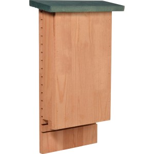 Dobar Fledermauskasten aus Holz mit grünem Dach und Anflugbrett.