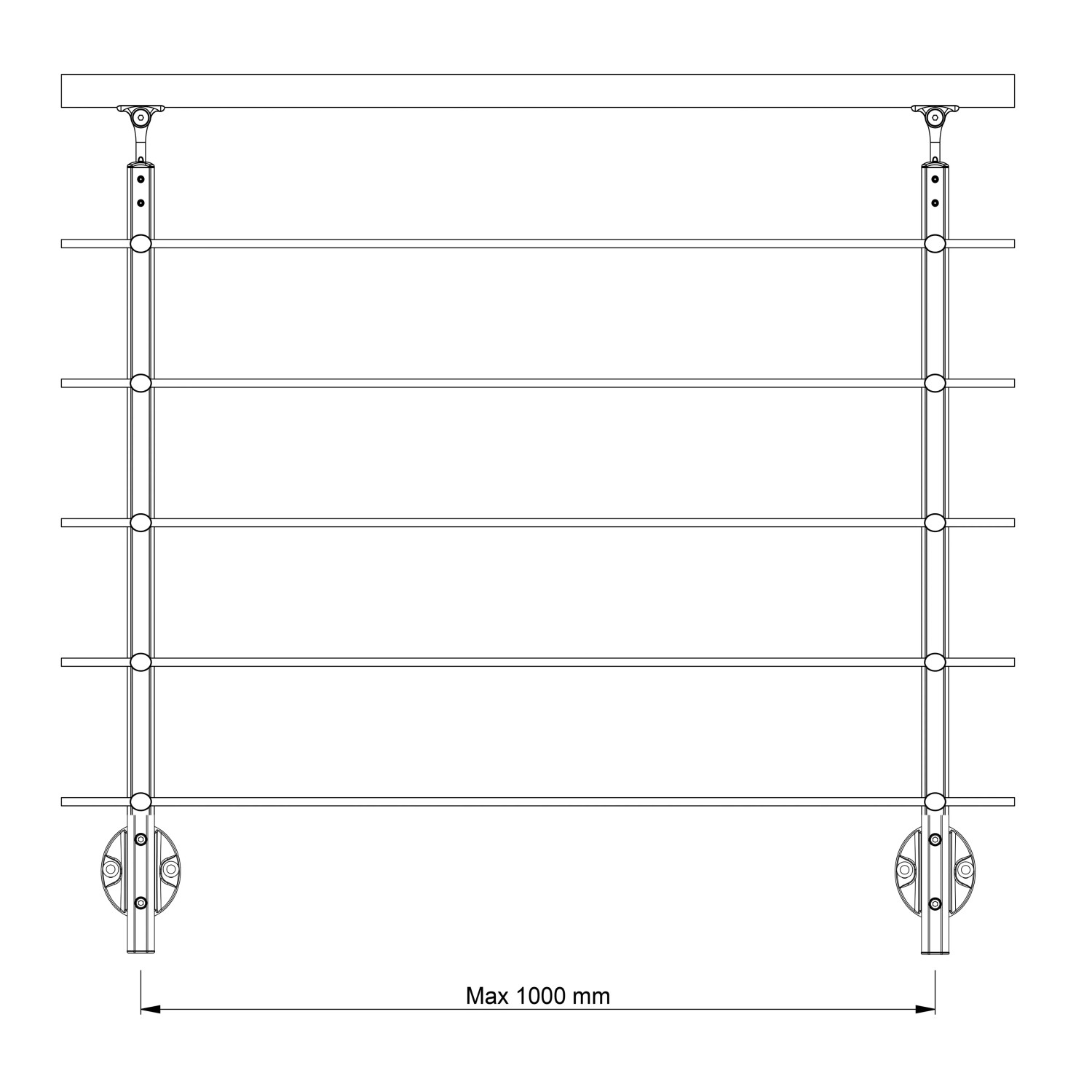 Dolle Geländer-Komplettset 150cm, Wandmontage, Anthrazit, bestehend aus Pfosten, Handlauf und Edelstahlstäben.