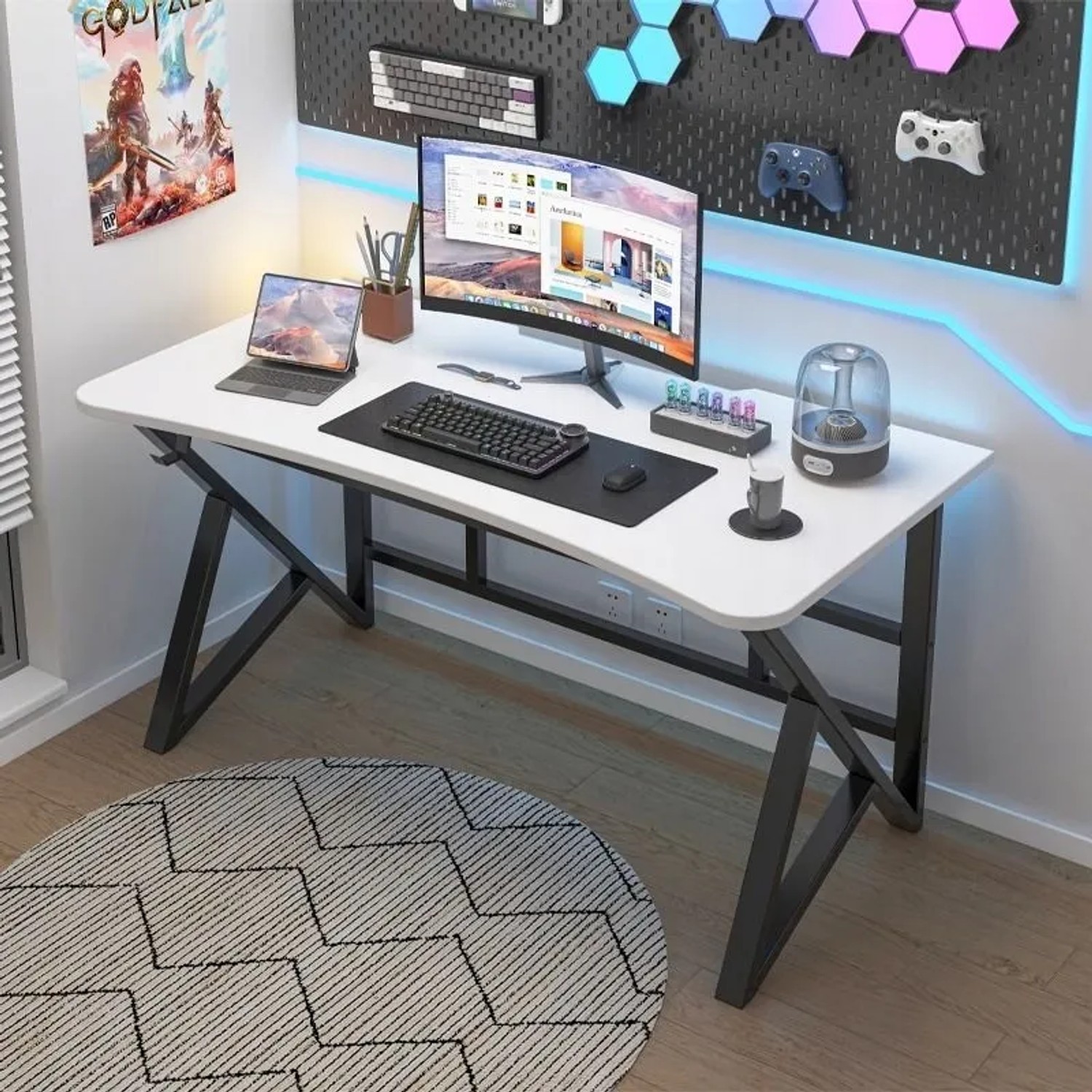 Rebiko Weißer Moderner Gaming-Computertisch für Gamer Loft Groß 120 cm_8