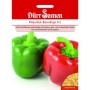 Dürr Samen Paprika Bendigo F1 Saatgutpackung mit grüner und roter Blockpaprika, Samenansicht.
