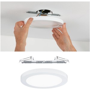Paulmann Cover-it LED Einbaupanel, weiß matt, rund, Ø 225mm, Montage und Detailansicht.