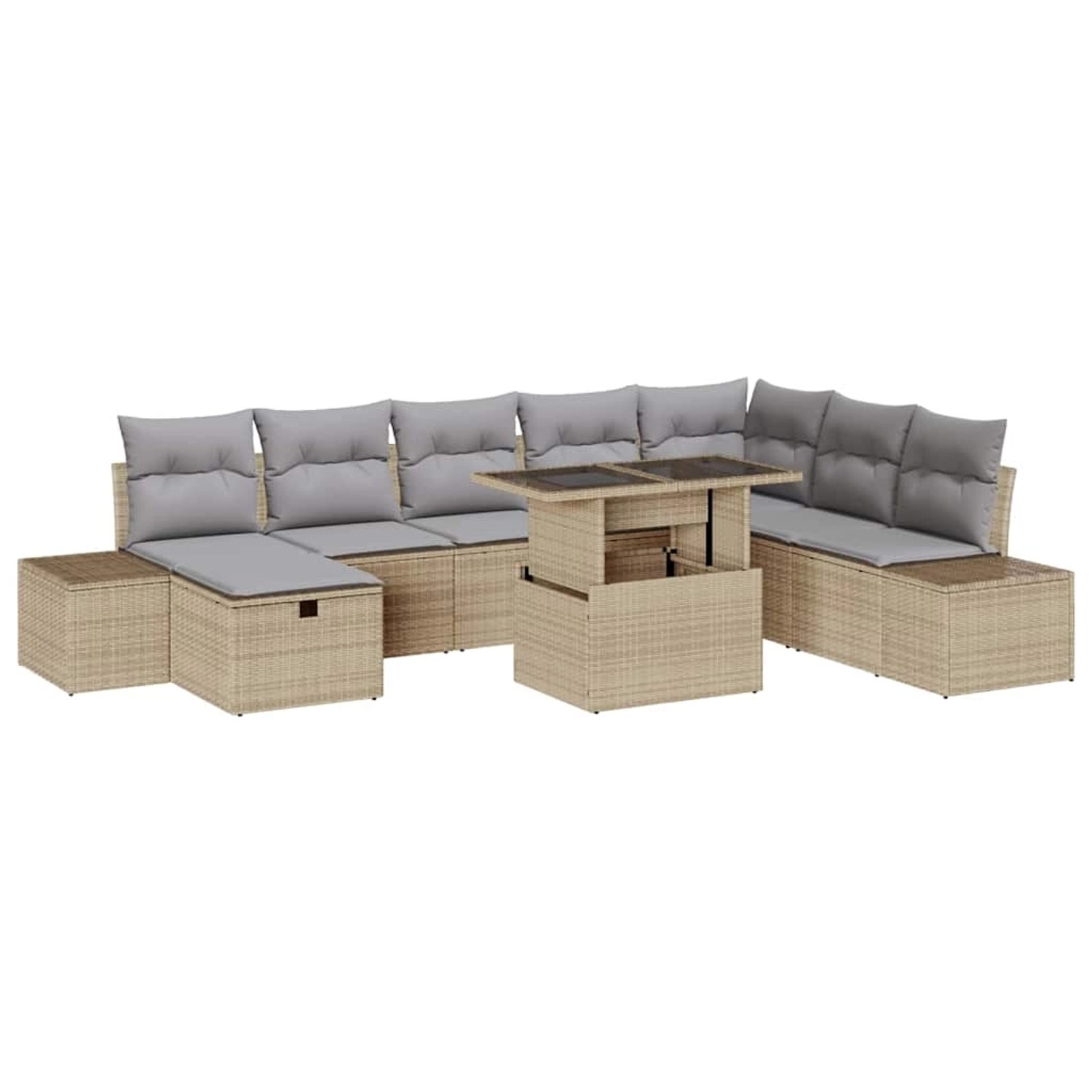 vidaXL Garten-Sofa-Set Höhenverstellbar 9-Tlg Beige Poly Rattan 3361229 günstig online kaufen