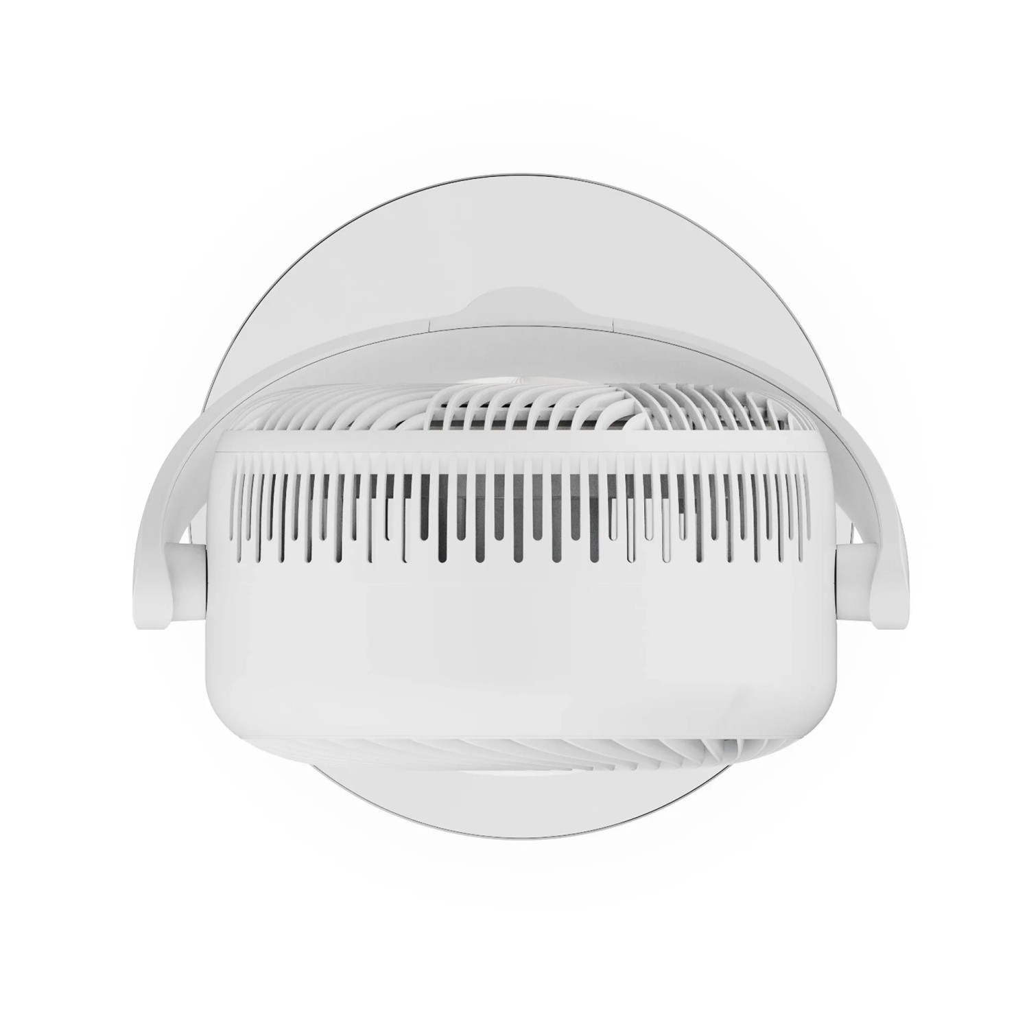 Weißer, höhenverstellbarer Midea Luftzirkulationsventilator MFS242RDDW von unten.