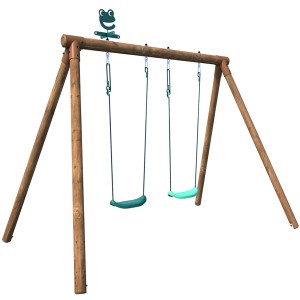 Soulet Holzschaukel Alizee mit zwei grünen Schaukelsitzen und braunem Holzgestell.