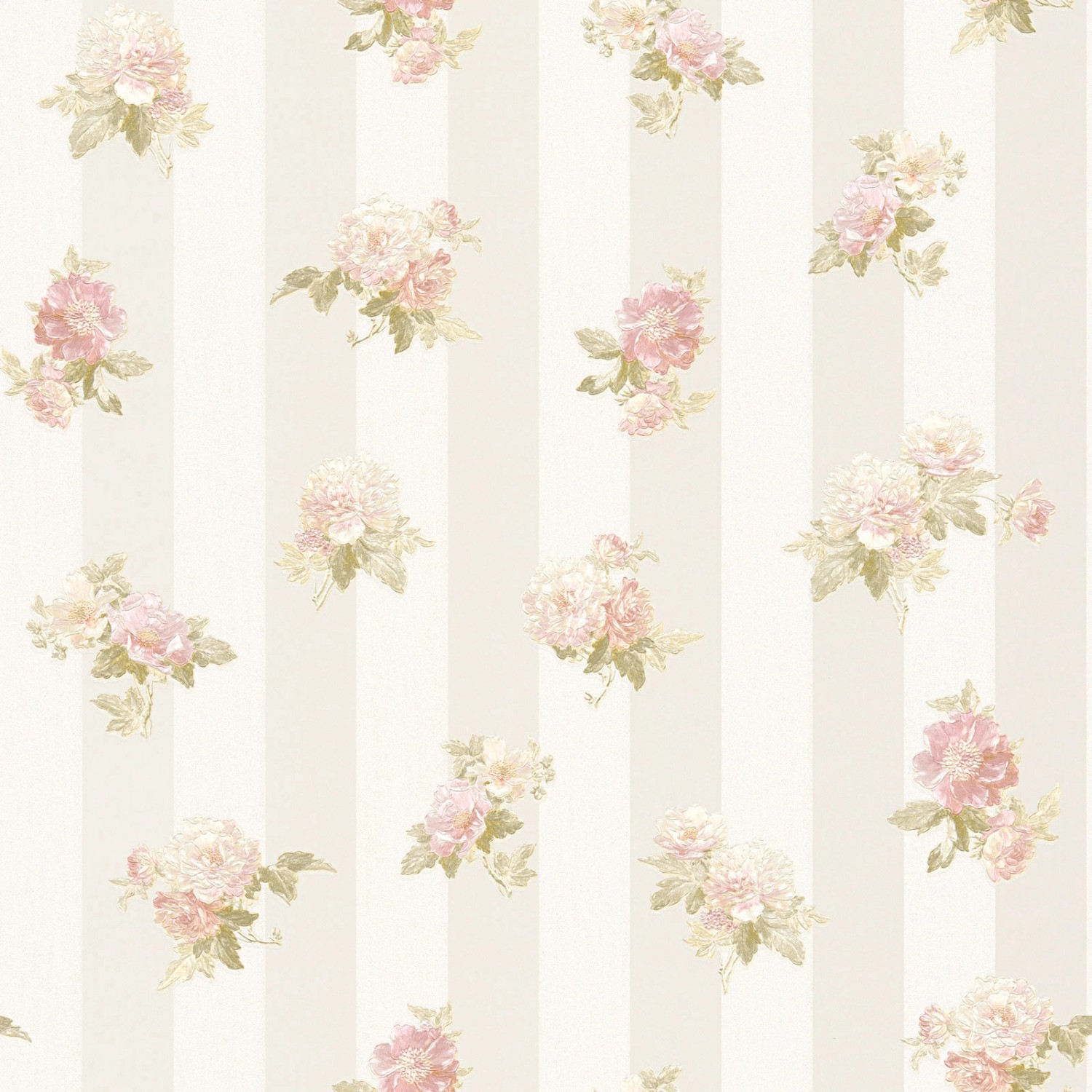 Bricoflor Vlies Streifentapete mit Rosen Gestreifte Tapete in Creme für Schlafzimmer und Esszimmer Romantische Vliestapete mit Streifen und Blumen