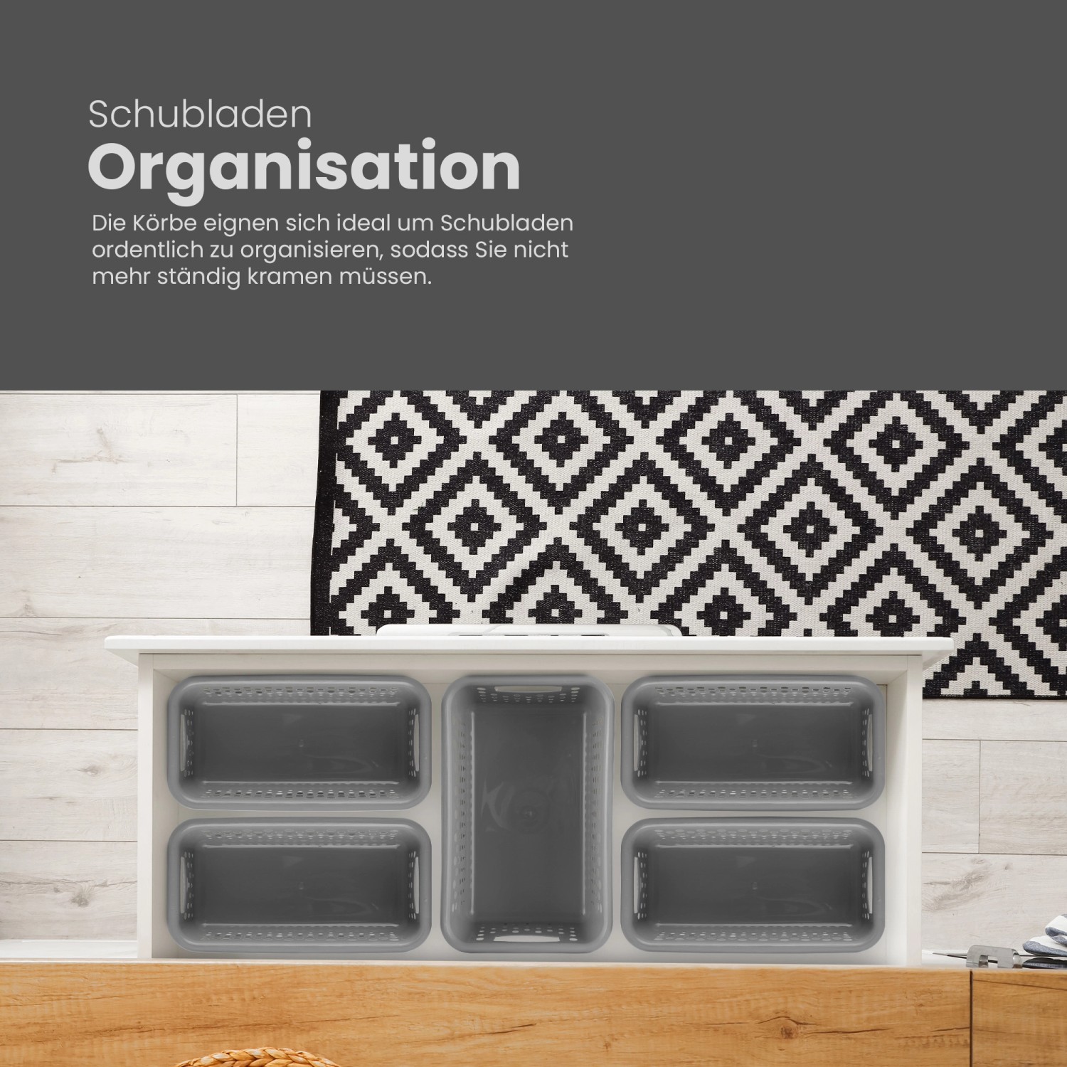 4er-Set ProHome Aufbewahrungskörbe, 5L, anthrazit, 30x20cm, für Badaccessoires und mehr.