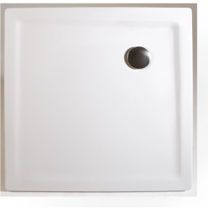 Quadratische, alpinweiße Schulte Duschwanne 90x90 cm aus Mineralguss mit Ablaufgarnitur.