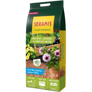 Seramis Outdoor-Granulat 12,5l für Beet-, Balkon- und Kübelpflanzen im grünen Sack.