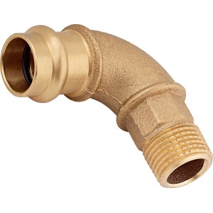 90 Grad Press-Winkel aus Rotguss, 18 mm x 21 mm (R 1/2), für Kupferrohre.