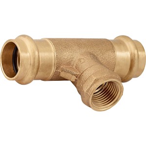 Rotguss Press-T-Stück 22 mm x 18,6 mm, T-Fitting für Kupferrohre mit Innengewinde.