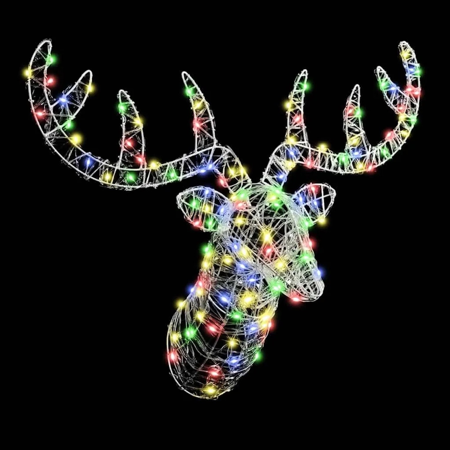 Bunter vidaXL Rentierkopf aus Acryl, 60 cm, mit LED-Lichtern für festliche Weihnachtsdekoration.
