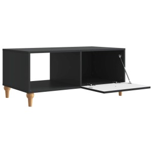 Schwarzer vidaXL Couchtisch (90x50x40cm) aus Holzwerkstoff mit offenem Fach und Stauraum hinter einer Tür.