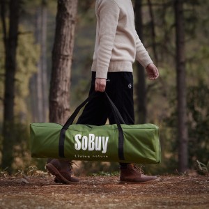 Grünes SoBuy 3in1-Zelt in Tragetasche, ideal für Camping & Outdoor-Aktivitäten.
