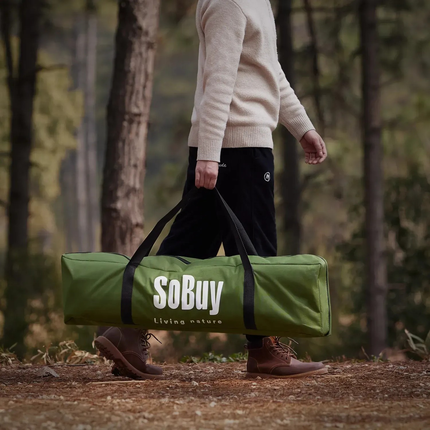 Grünes SoBuy 3in1-Zelt in Tragetasche, ideal für Camping & Outdoor-Aktivitäten.