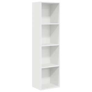 Hohes weißes Bücherregal aus Holzwerkstoff mit 4 offenen Fächern.