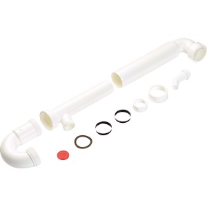 Weißer Röhrensiphon (G 1 1/2) Ø 47,8 mm für Spüle, bestehend aus Rohren und Dichtungen.