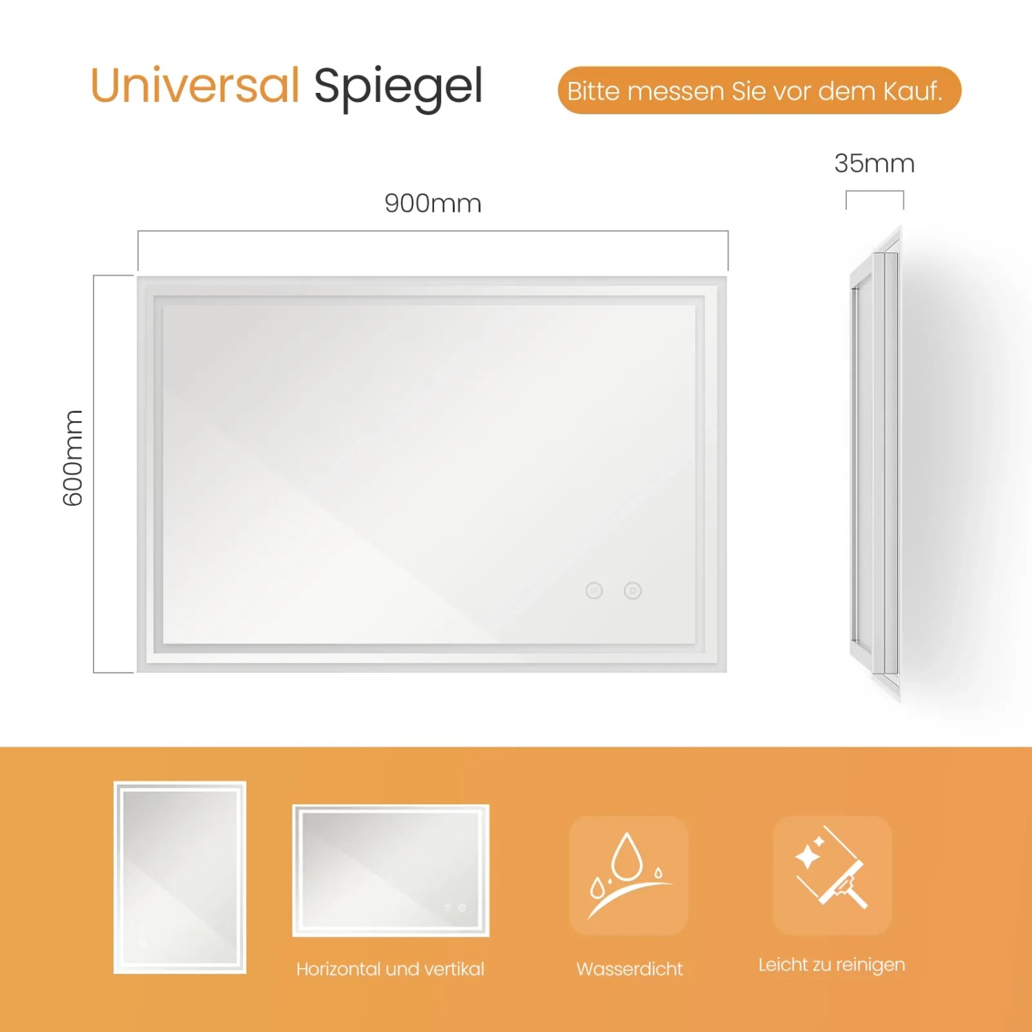 Badkamerspiegel Touch Led 50 x 60 cm met Verwarming