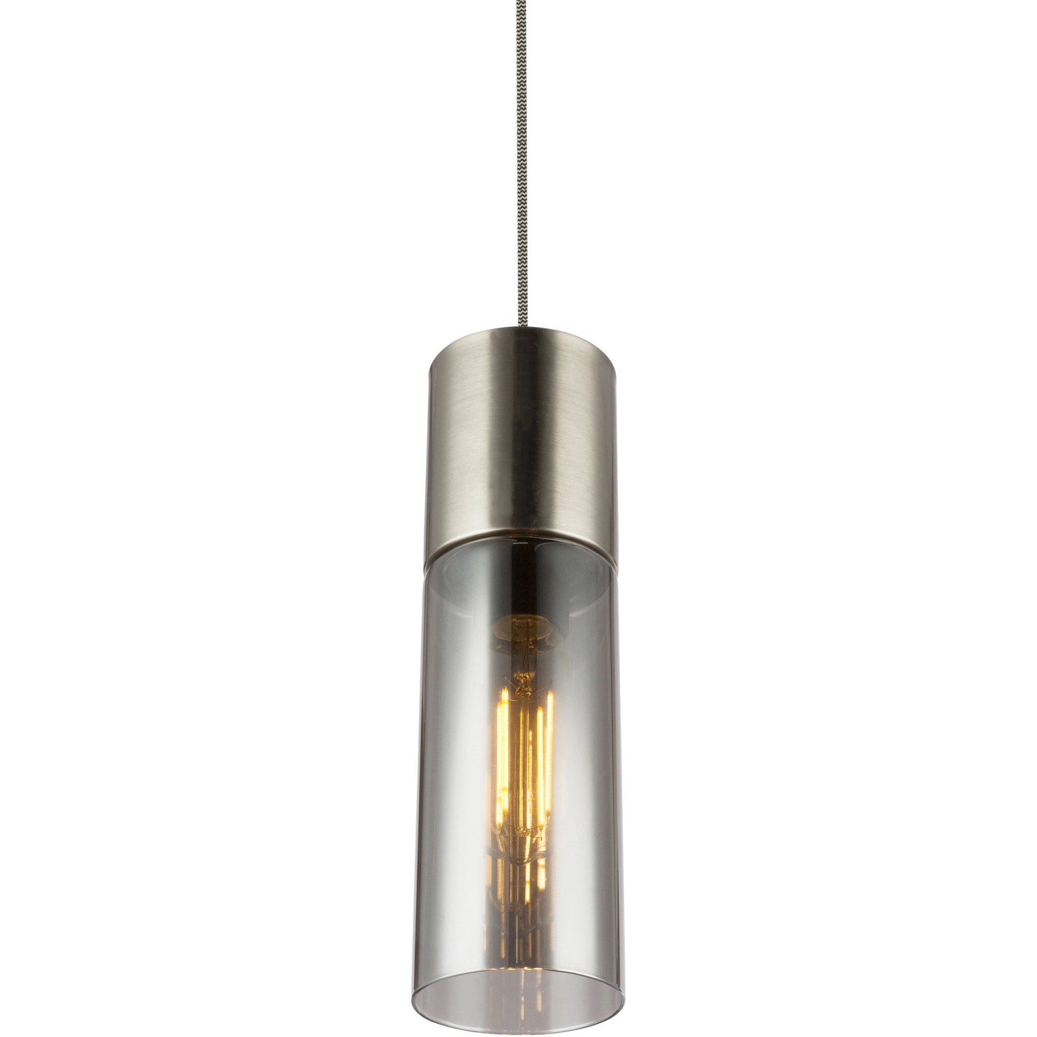 Globo Pendelleuchte Annika, Nickel matt, Rauchglas, 1-flammig, Ø 10,5 cm.