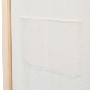 Detailansicht: Cremeweißer VidaXL Raumteiler (4-teilig) aus Stoff mit Taschen.