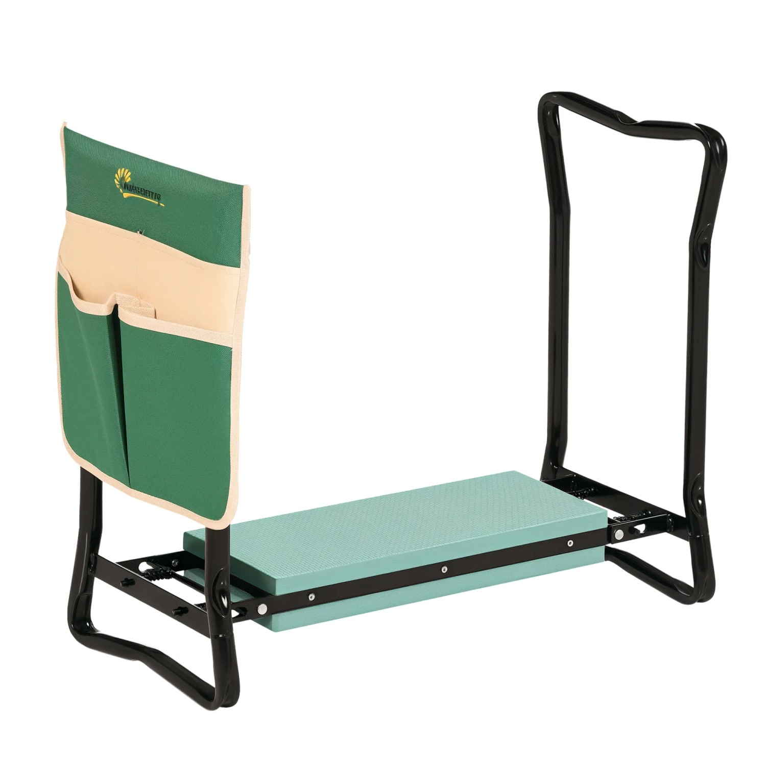 Outsunny Arbeitshocker klappbar mit Kniekissen, Werkzeugtaschen, belastbar bis 150 kg (Gartenhocker, 1 St., Kniebank), für Garten, Balkon, Grün