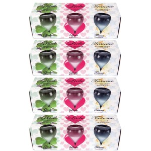 HS Candle Duftkerzen Selection Romantic, 12er Pack mit Glück, Liebe, Träume Motiven.