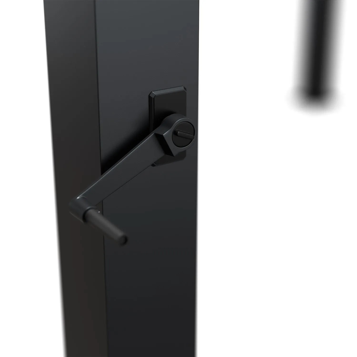 Detailaufnahme: Anthrazitfarbene Juskys Pergola Tahiti mit Kurbel zur Lamellenverstellung.