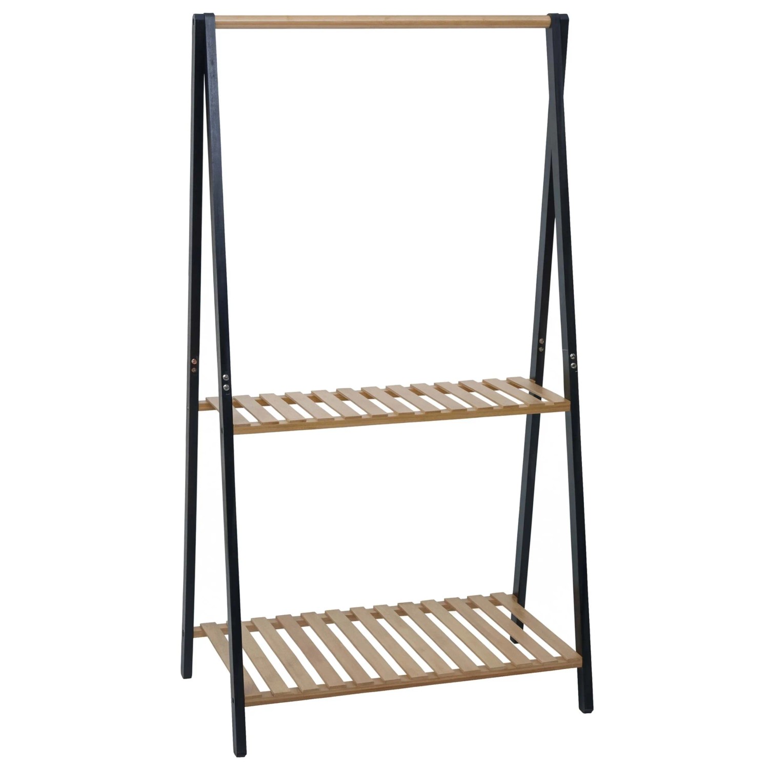 MCW Bambus Pflanzenregal Q32 Stange 2 Ablagen 130x70x44cm Natur-Schwarz