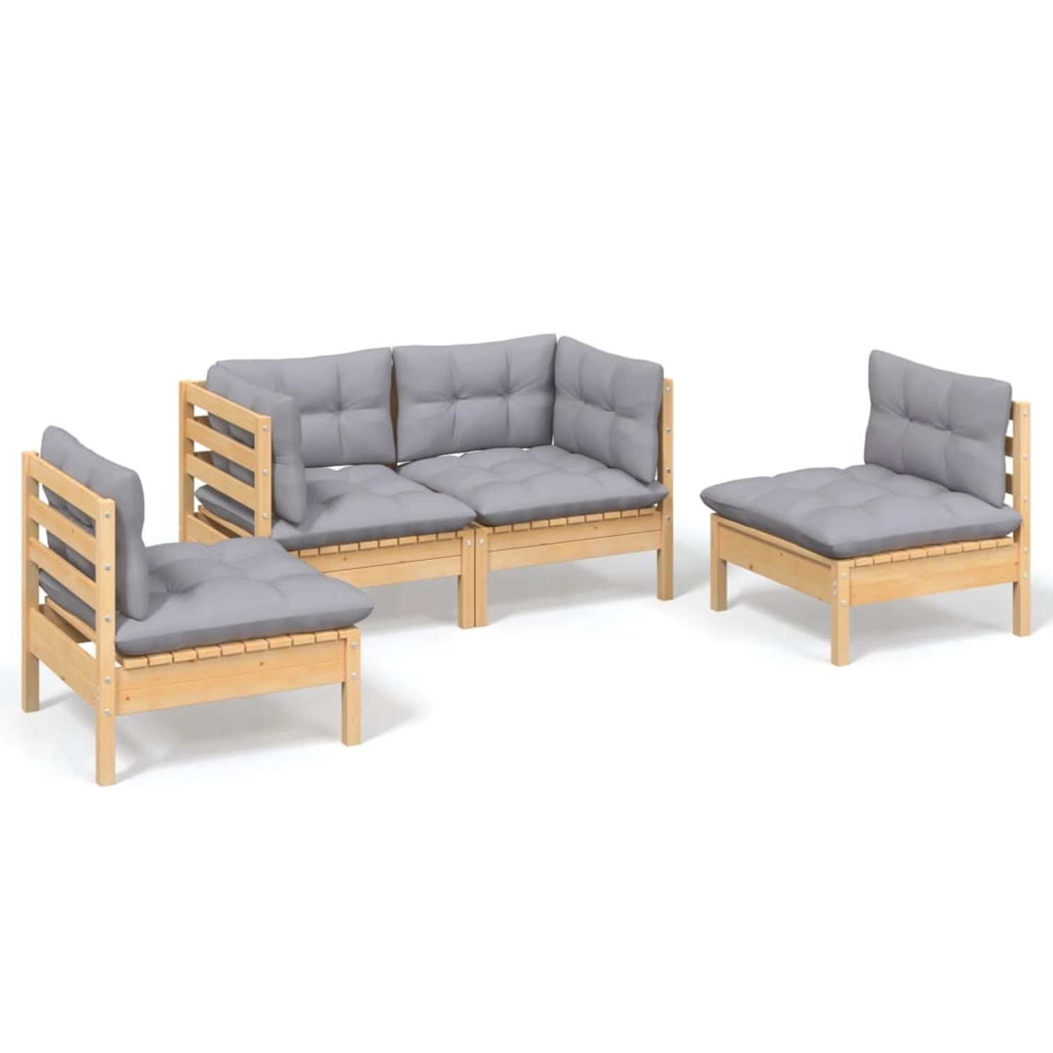 vidaXL 4-Tlg Garten-Lounge-Set mit Grauen Kissen Kiefer Massivholz 3096171