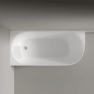 Halbfreistehende, matte, weiße Acryl-Badewanne NORA CORNER, 170x80 cm, für Einbau links.