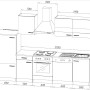 Skizze der Respekta Küchenzeile LBKB280ESW, 280 cm, Weiß/Eiche Sonoma Sägerau, ohne E-Geräte.