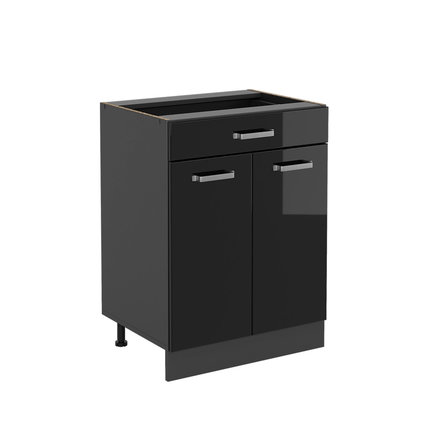 Vicco Küchenunterschrank R-Line Schwarz Hochglanz 60 cm mit Schublade ohne Arbeitsplatte mit Anthrazit Korpus