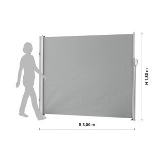 Leco Seitenmarkise, 1,80x3m, lichtgrau, zum Ausziehen als Sicht-, Wind- und Sonnenschutz für Terrasse und Balkon.