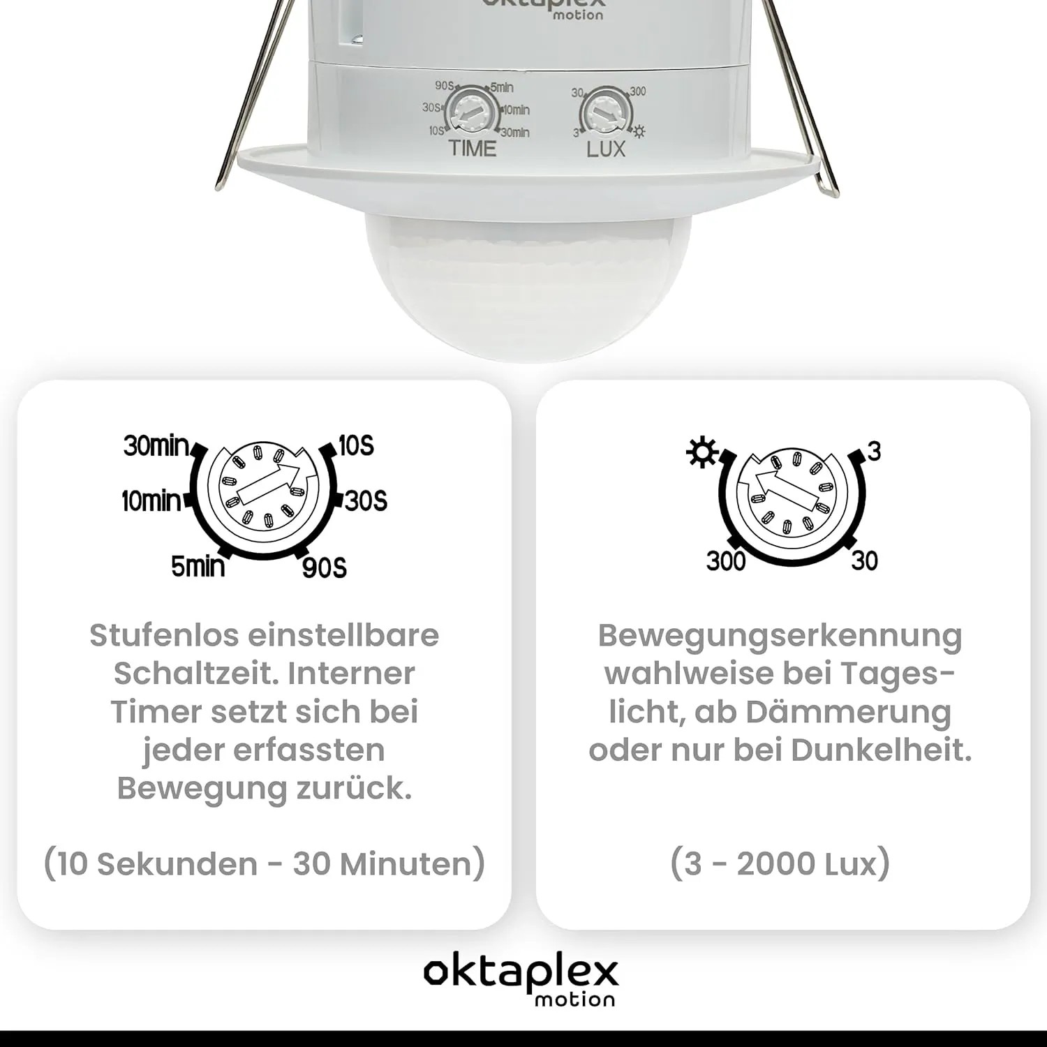 Oktaplex Sam 360° Infrarot Präsenzmelder 2er Set, Unterputz Bewegungsmelder in Weiß.