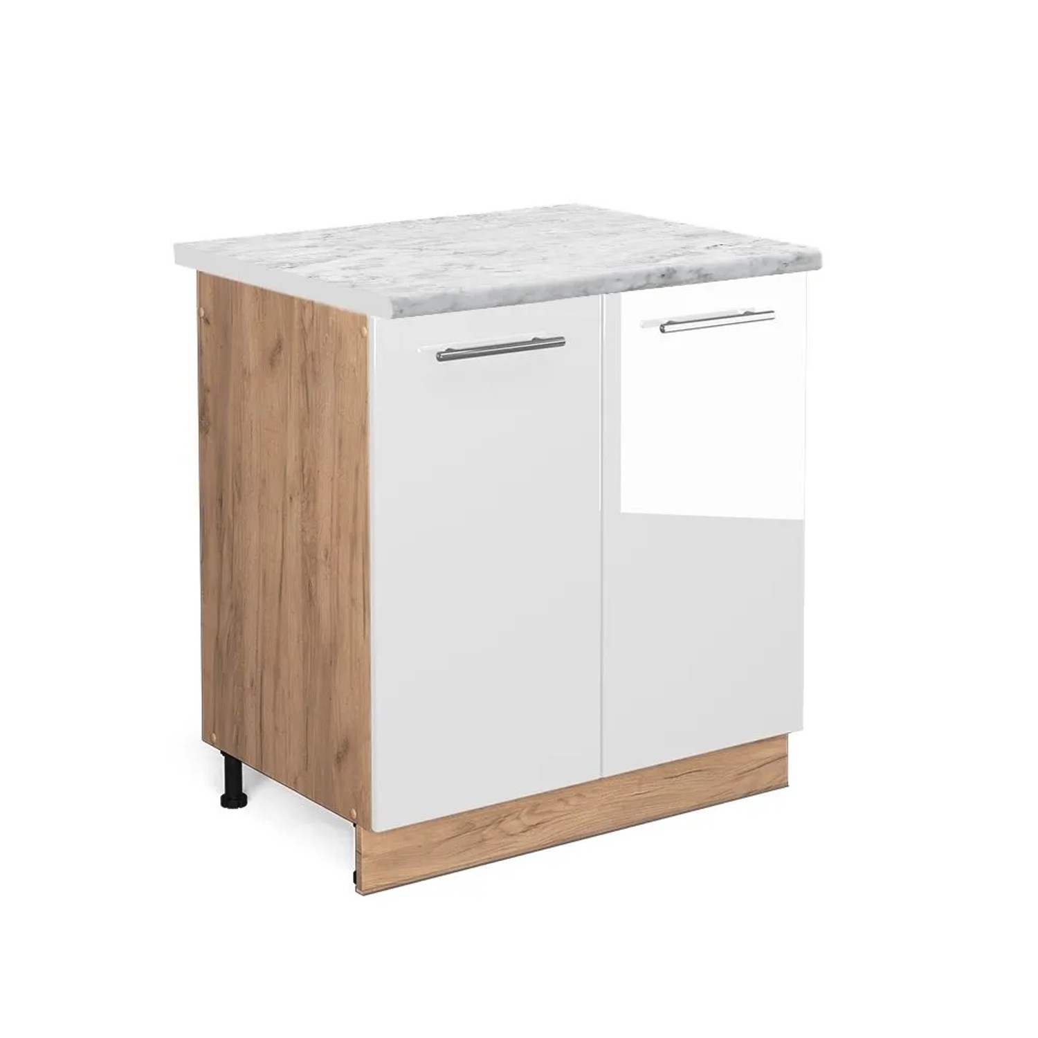Vicco Spülenunterschrank Fame-Line Weiß Hochglanz Goldkraft Eiche 80 cm AP Marmor
