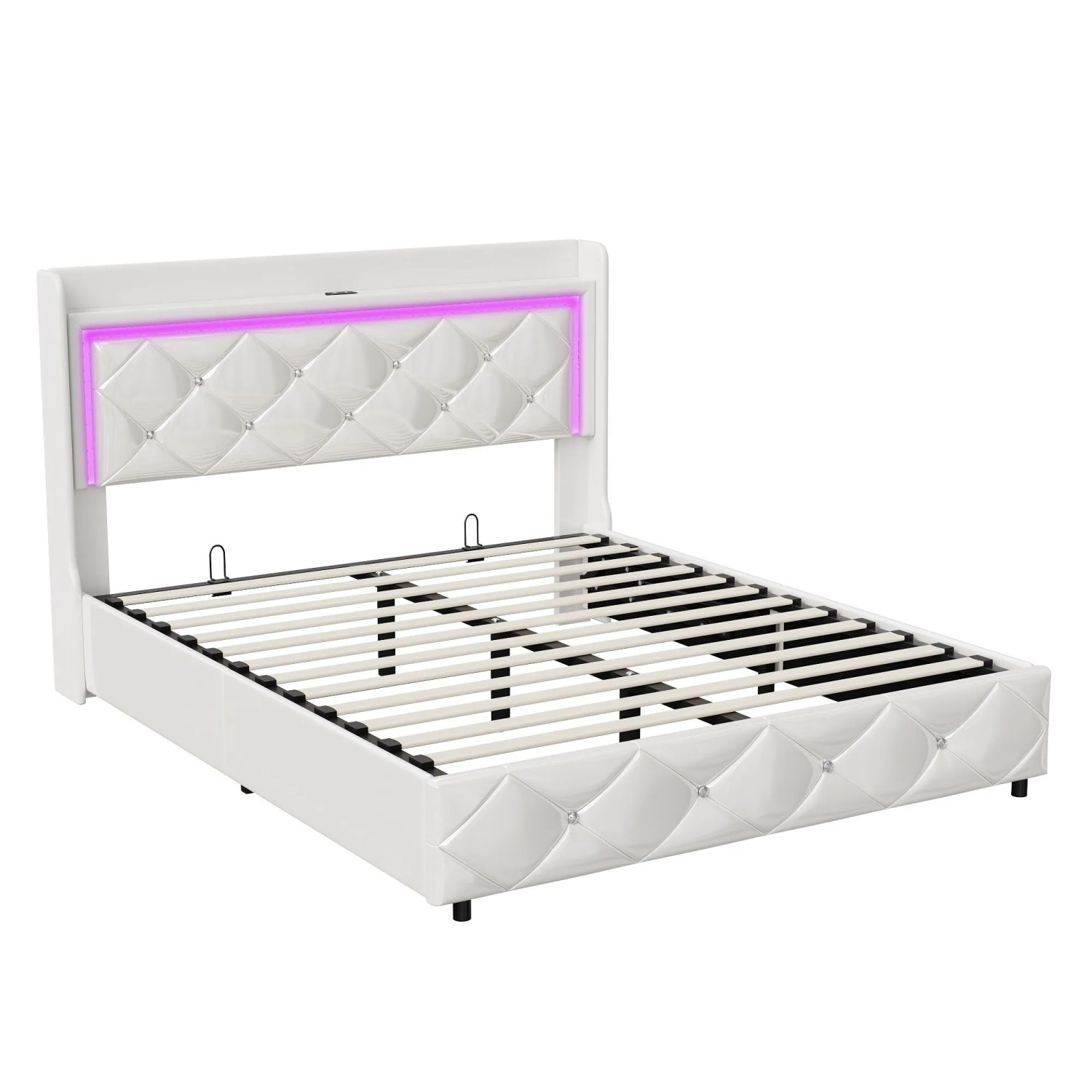 PXloue Doppelbett 160x200cm mit Stauraum Polsterbett Kunstleder Weiß