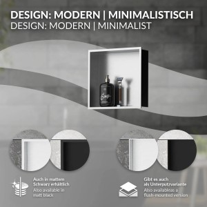LuxeBath Wandnische Edelstahl Silber 30x30x10cm. Einbauregal für Duschzubehör.