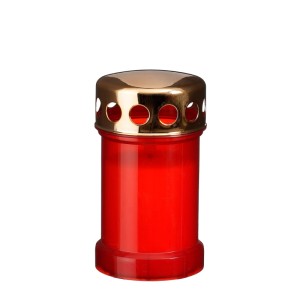 Rotes Luca Lighting LED-Grablicht mit goldenem Deckel. Batteriebetrieben für stimmungsvolle Gedenkorte.