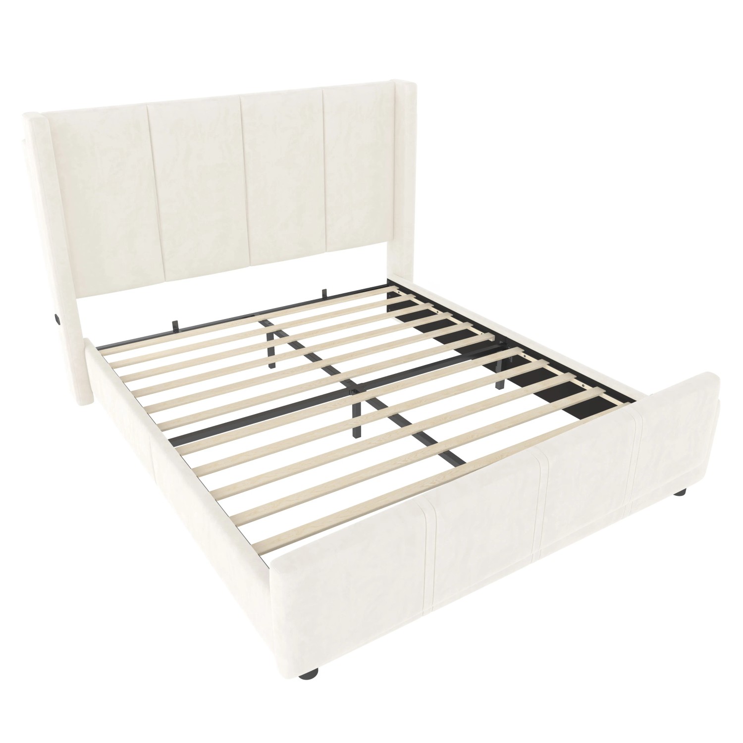 okwish Polsterbett 140x200cm mit USB Anschluss Hohes Kopfteil Schlafzimmer Beige ohne Matratze