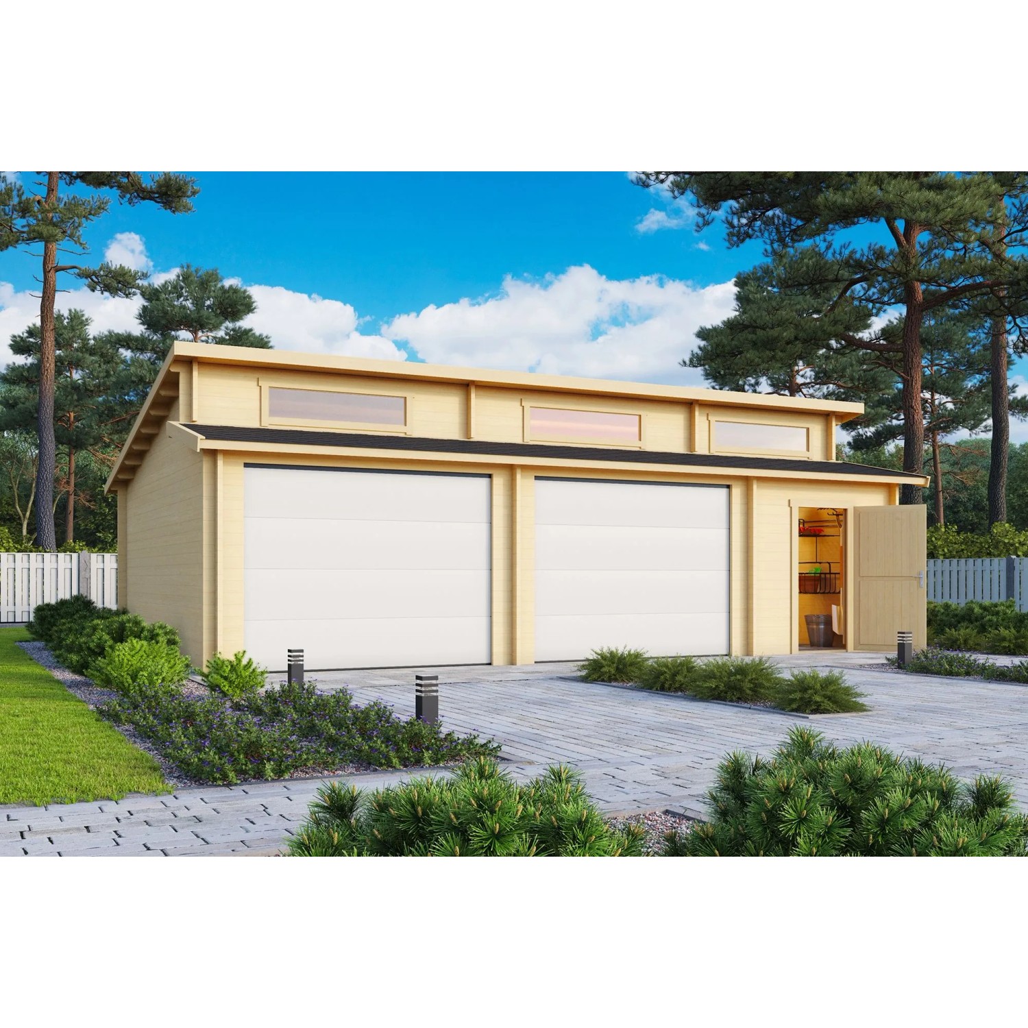 Lasita Garage Hawaii Set mit Sektionaltoren 780 cm x 520 cm Natur/Unbehandelt