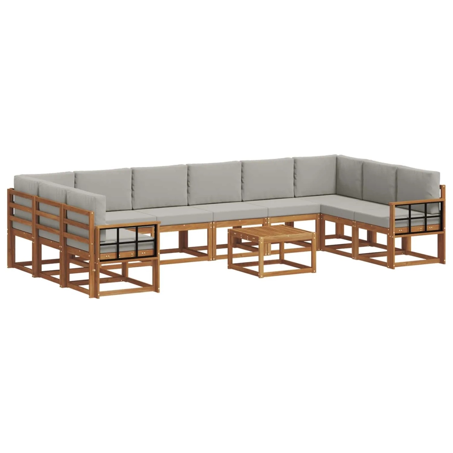 vidaXL Outdoor-Sofagarnitur mit Kissen 11-Tlg Natur und Hellgrau 3367099