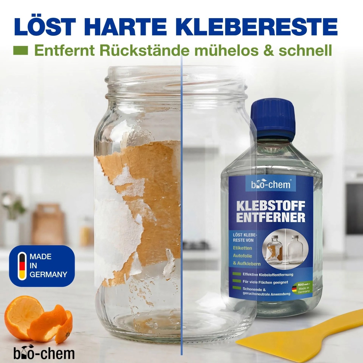 bio-chem Klebstoffentferner 2x 0,5, Etikettenlöser Set mit Handschaber