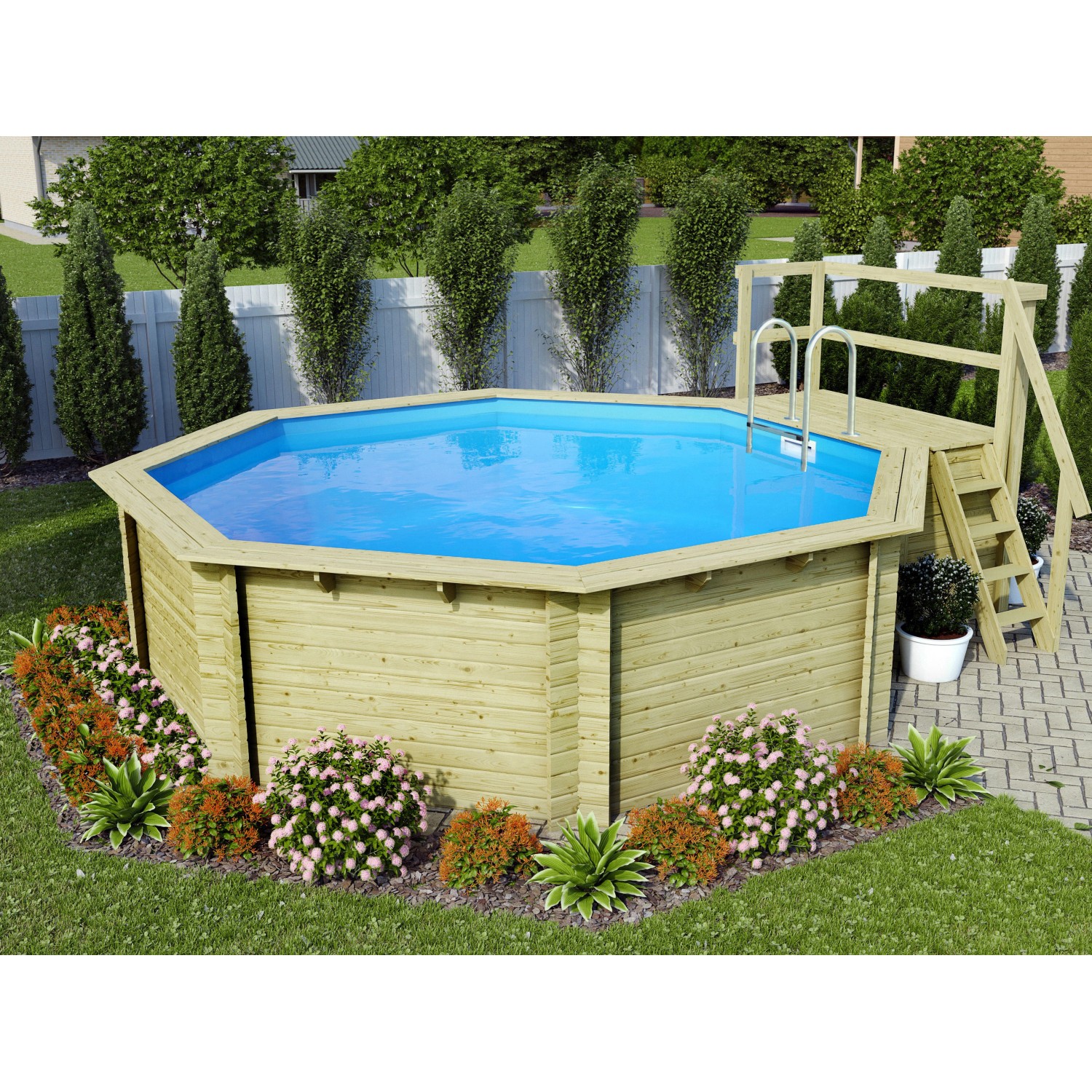Karibu Pool 2 Set B inkl. Filteranlage Skimmer mit Sonnenterrasse