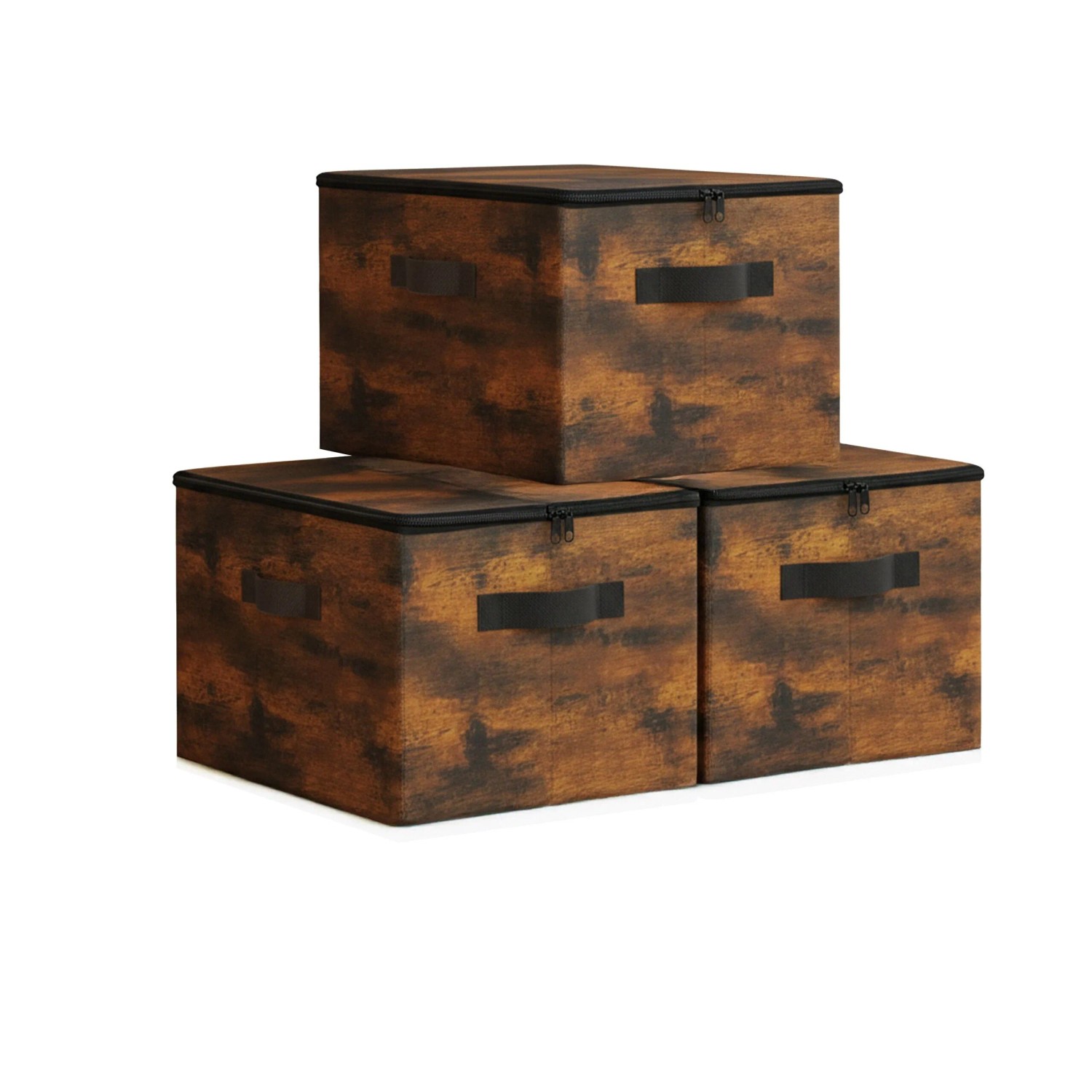 Relaxdays Aufbewahrungstaschen 3er Set Polyester Vintagebraun Reißverschluss 24 cm x 40 cm x 30 cm