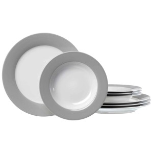 Ritzenhoff & Breker Doppio Tafelservice, 8-teilig, grau. Geschirr-Set mit Tellern und Suppentellern.