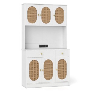 Costway Küchenschrank mit 2 Steckdosen & 2 Usb-Anschlüssen Weiß