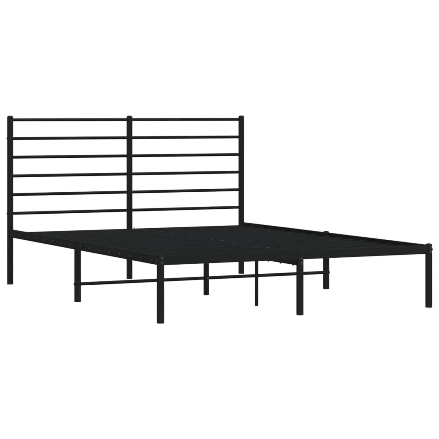 Schwarzes vidaXL Bettgestell (120x200 cm) aus Metall mit Lattenrost und Kopfteil.